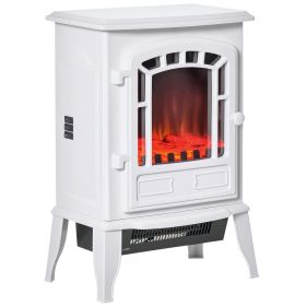 Electric Fireplace Heater, Freestanding Fireplace Stove with Realistic Flame Effect Overheat Protection 750W/1500W White