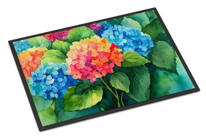 Hydrangeas in Watercolor Doormat Front Door Mat Indoor Outdoor Rugs for Entryway, Non Slip Washable Low Pile, 24H X 36W (Default: Default)